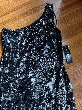 As U Wish y2k Black Sequin Asymmetrical One-Shoulder Dress